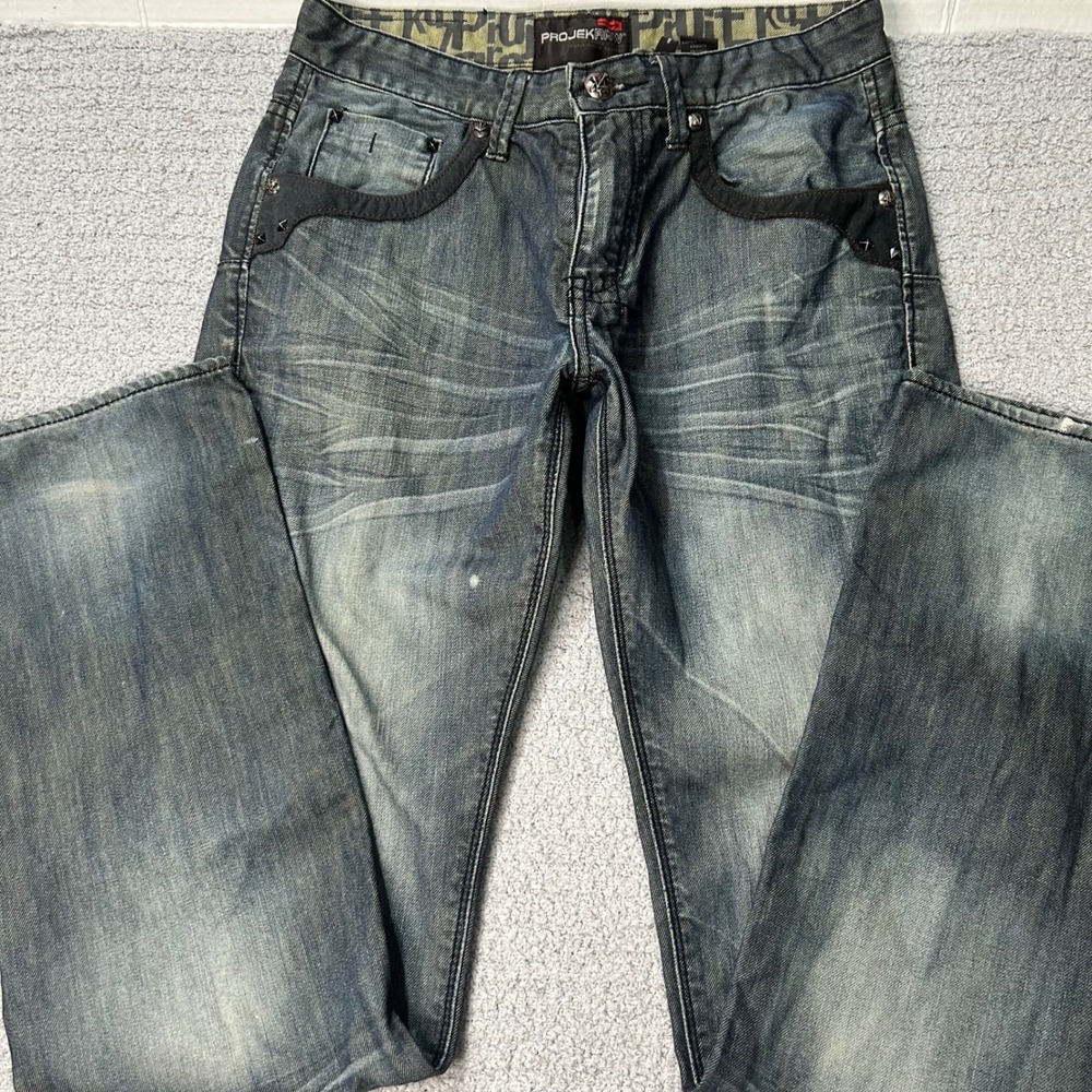 Projek Raw Jeans 30x35 Blue Streetwear Y2K Baggy Distressed Selvedge Denim